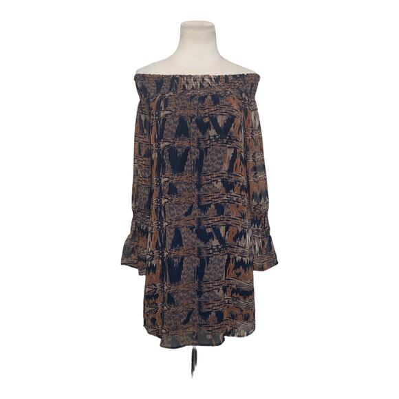 Veronica M Brown Print Off Shoulder Mini Dress Size XS - Picture 1 of 13